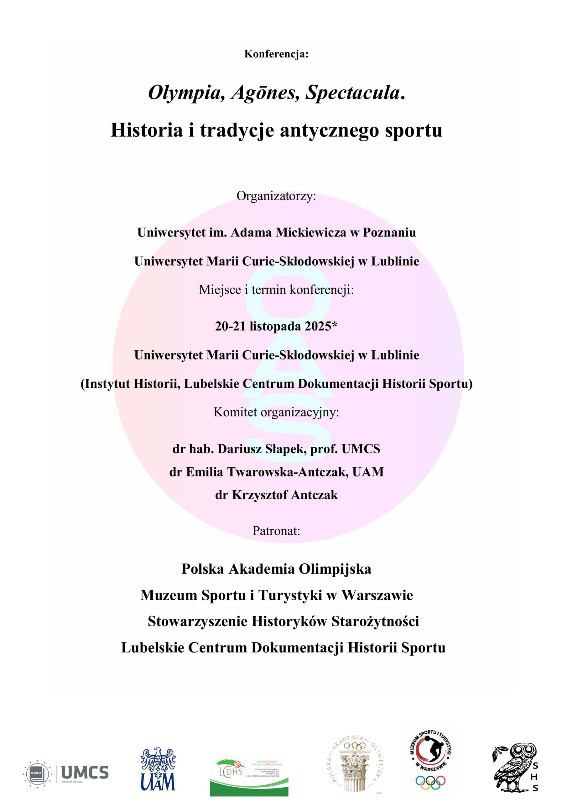 Zaproszenie na konferencje „Olympia, Agōnes, Spectacula. Historia i tradycje antycznego sportu”